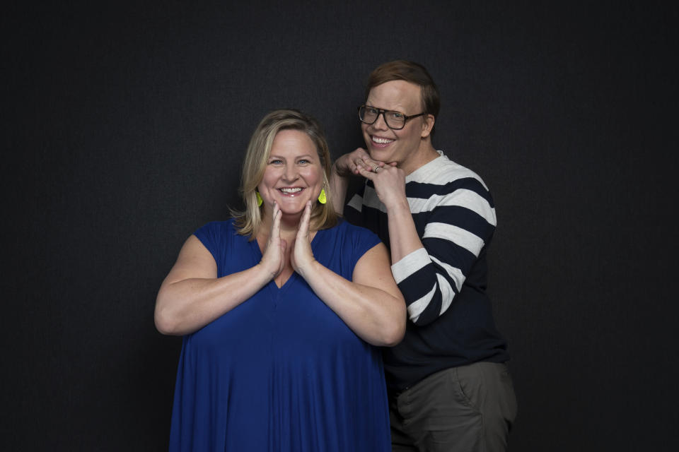Bridget Everett, left, and Jeff Hiller pose for a portrait to promote "Somebody Somewhere" on Thursday, March 30, 2023, in New York. (Photo by Christopher Smith/Invision/AP)