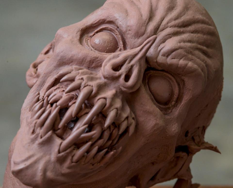 A clay creature is displayed at Jonathan Thornton’s Southern Fried Monsters studio in Montgomery.