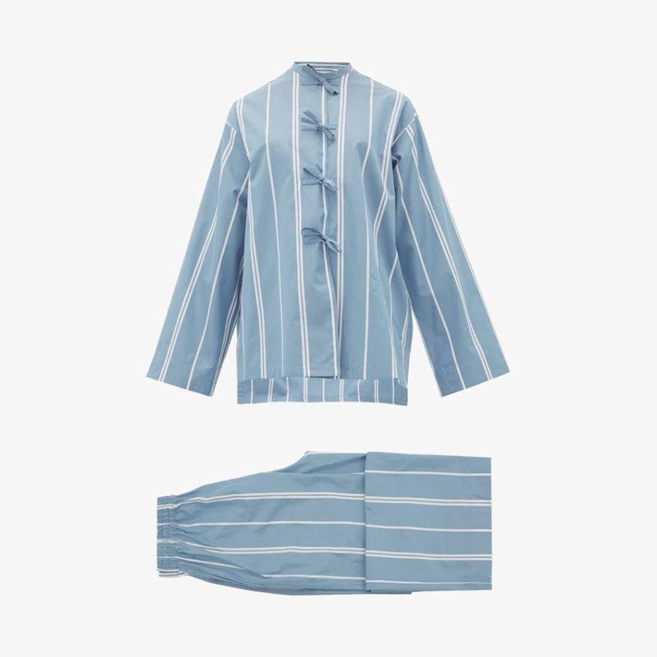 Jil Sander monogram embroidered striped cotton pajamas