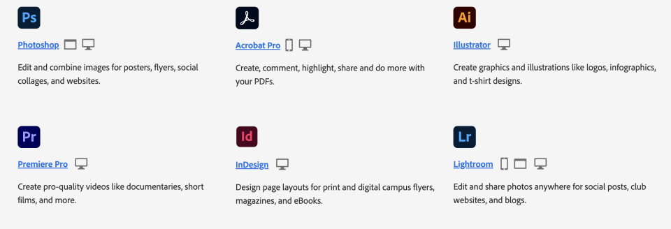 Adobe Creative Cloud subscription offerings