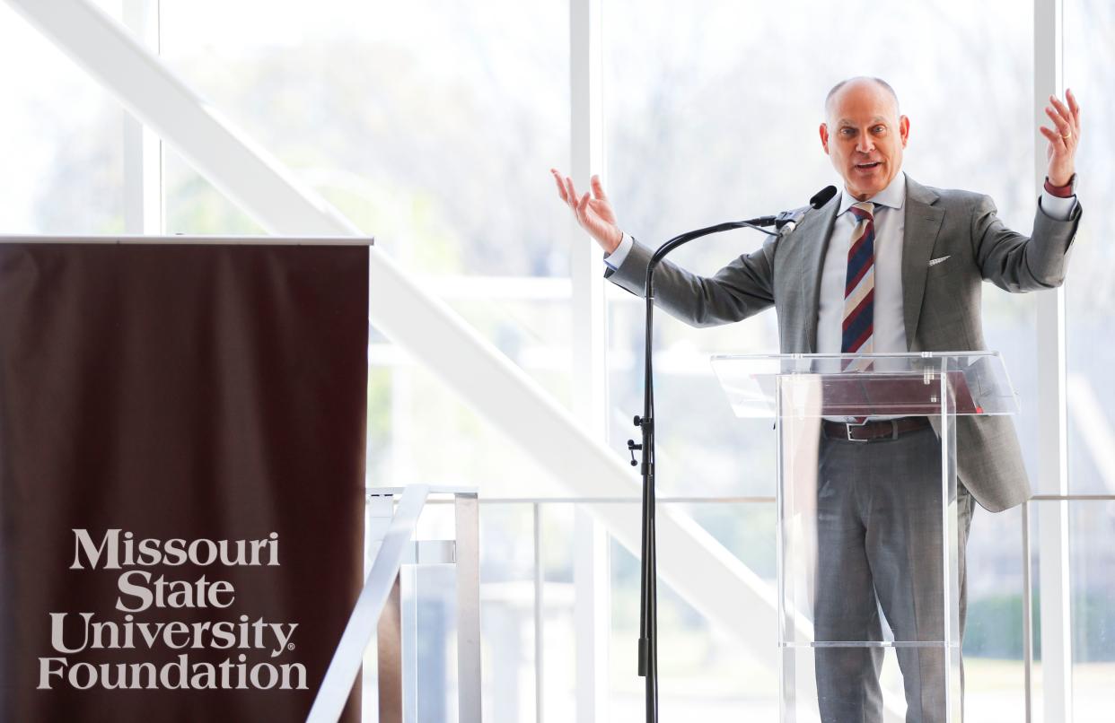 Brent Dunn, vice president of university advancement and executive director of the MSU Foundation, spoke at an event for the Clifton M. Smart III University Advancement Center in April 2024.