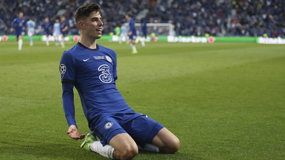 Chelsea’s Kai Havertz celebrates scoring in his team’s 1-0 defeat of Manchester City in the 2020-21 Champions League Final - Credit: Jose Coelho