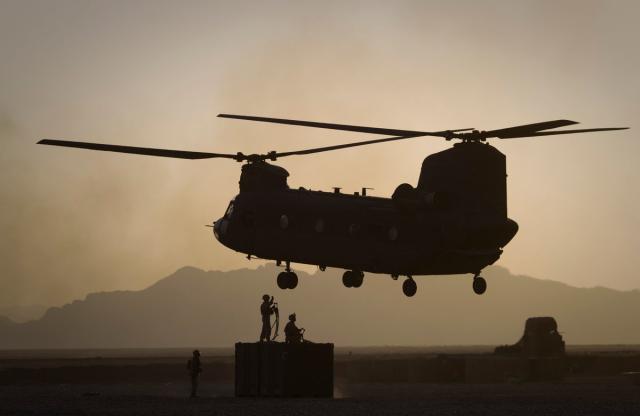 US Marines direct a Chinook helicopter in Helmand province in 2011  (AP2011)