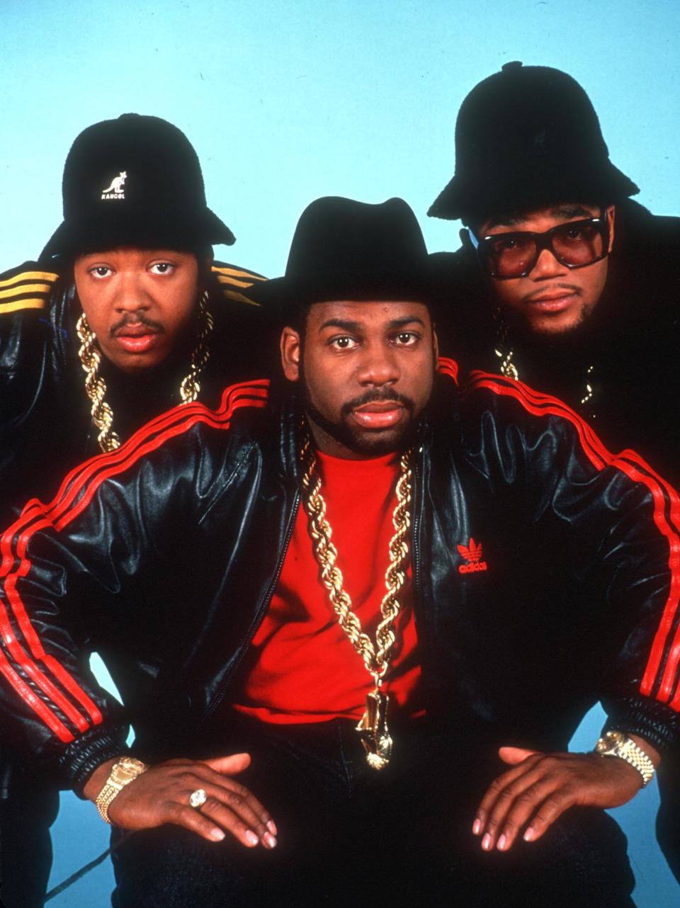 American hip hop band Run-DMC, circa 1985.  (Photo by Michael Ochs Archives/Getty Images)