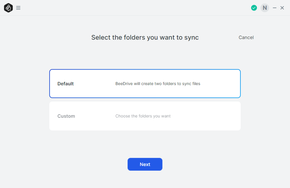 Synology BeeDrive folder sync screen