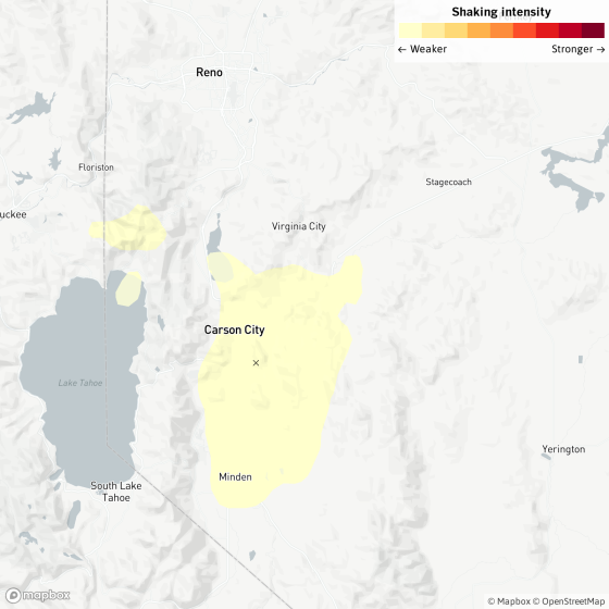 Map of earthquake in Carson City, Nev.