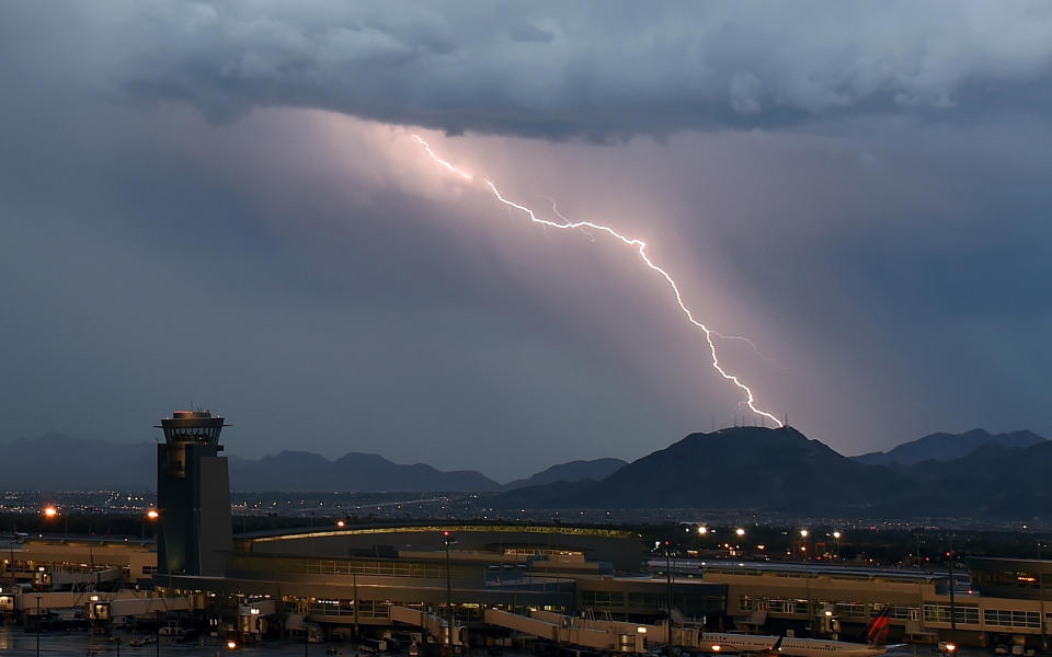 <p>Planes are <a rel="nofollow noopener" href="http://www.travelandleisure.com/travel-tips/airlines-airports/why-planes-can-survive-lightning" target="_blank" data-ylk="slk:designed to be struck by lightning;elm:context_link;itc:0;sec:content-canvas" class="link ">designed to be struck by lightning</a>—and they regularly are hit. It’s estimated lightning strikes each aircraft once a year—or <a rel="nofollow noopener" href="http://flightsafety.org/aerosafety-world-magazine/june-2010/when-lightning-strikes" target="_blank" data-ylk="slk:once per every 1,000 hours;elm:context_link;itc:0;sec:content-canvas" class="link ">once per every 1,000 hours</a> of flight time. Yet, lighting hasn’t brought down a plane since 1963, due to careful engineering that lets the electric charge of a lightning bolt run through the plane and out of it, typically without causing damage to the plane.</p>