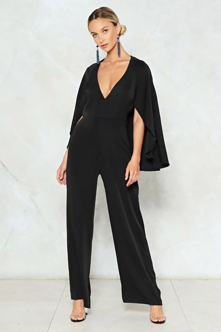 Cape Up the Good Work Plunging Jumpsuit