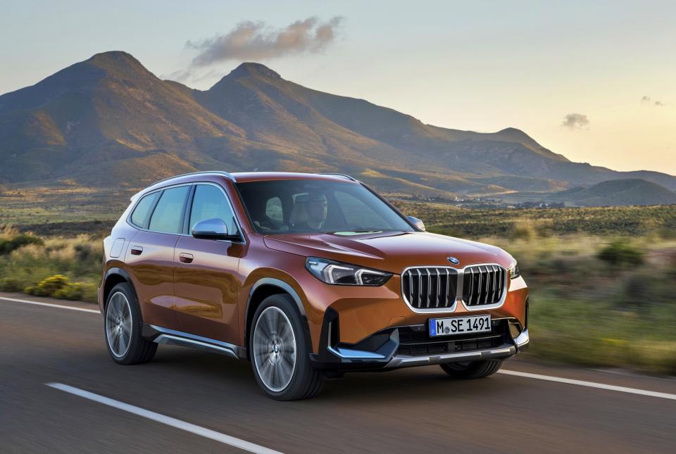 This photo provided by BMW shows the European spec 2023 BMW X1, a small luxury SUV that has been redesigned for 2023. It scored highly in Edmunds' vehicle ratings. (Fabian Kirchbauer/Courtesy of BMW of North America via AP)