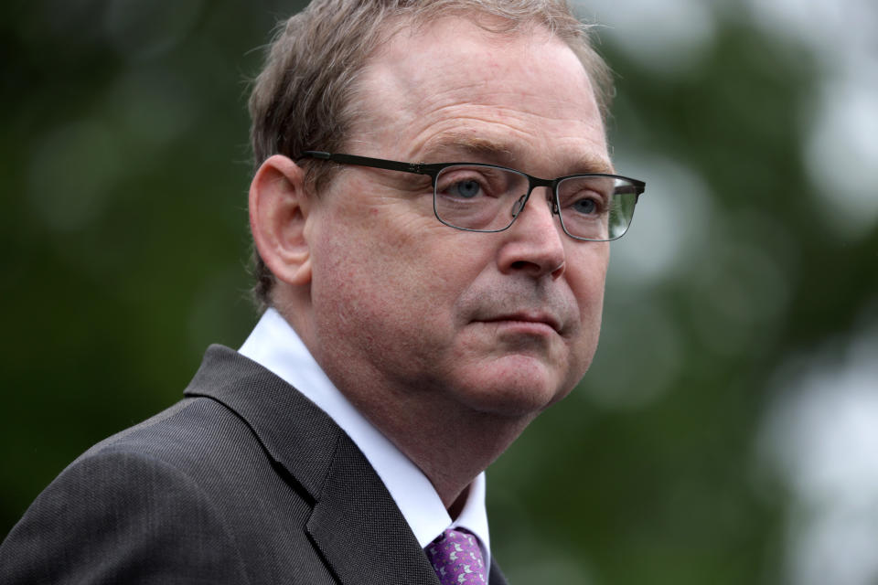 White House economic adviser Kevin Hassett speaks to members of the press in front of the West Wing of the White House May 22, 2020 in Washington, DC. Hassett discussed on the economic outlook for the second half of the year.  (Alex Wong/Getty Images)