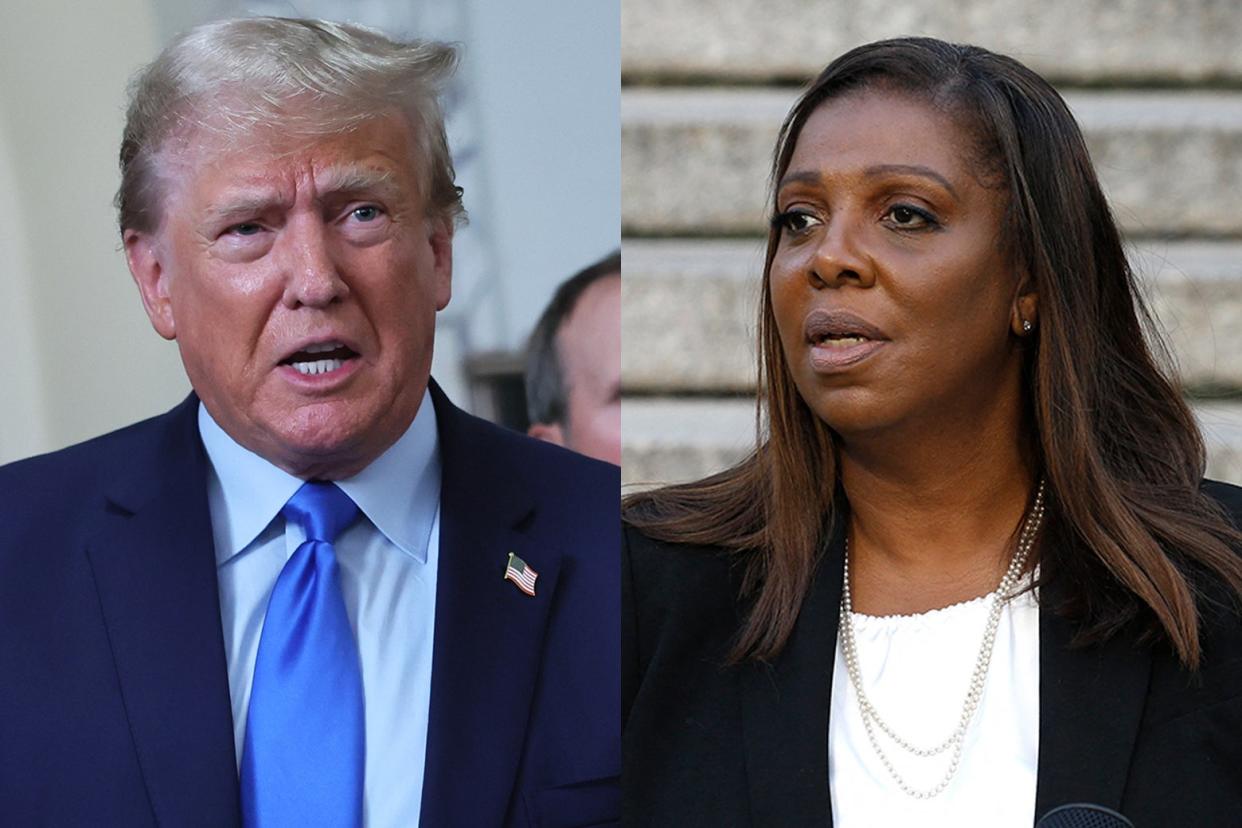 A side-by-side of Donald Trump and Letitia James.