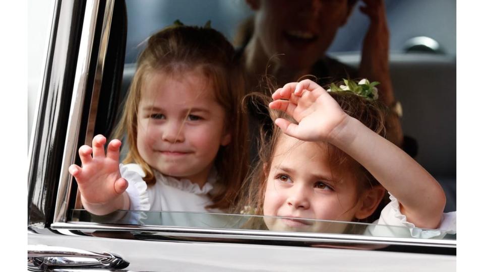 Princess Charlotte alongside Teddy on Princess Eugenie's wedding day