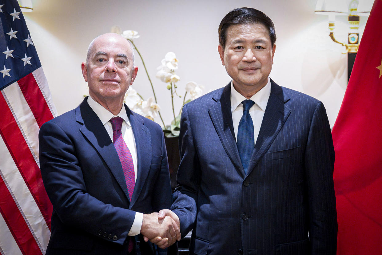 DHS Secretary Alejandro Mayorkas Participates in a Bilateral Dinner with Minister Wang Xiaohong (DHS photo by Tia Dufour)