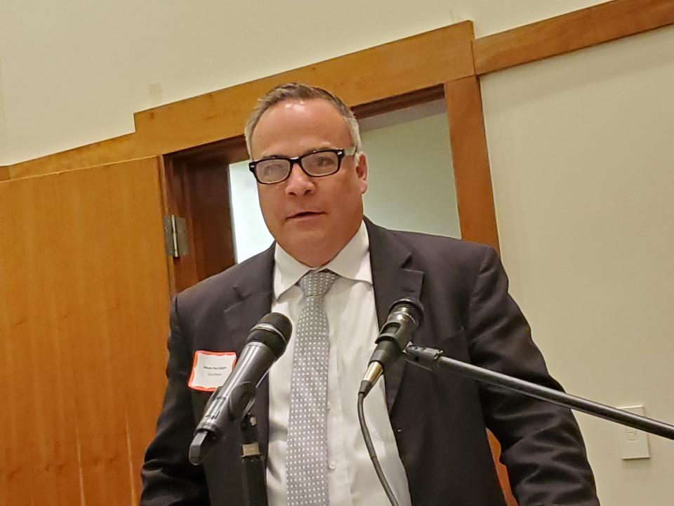 Rochester Mayor Paul Callaghan speaking during the State of the City event Tuesday, Sept. 28, 2022.