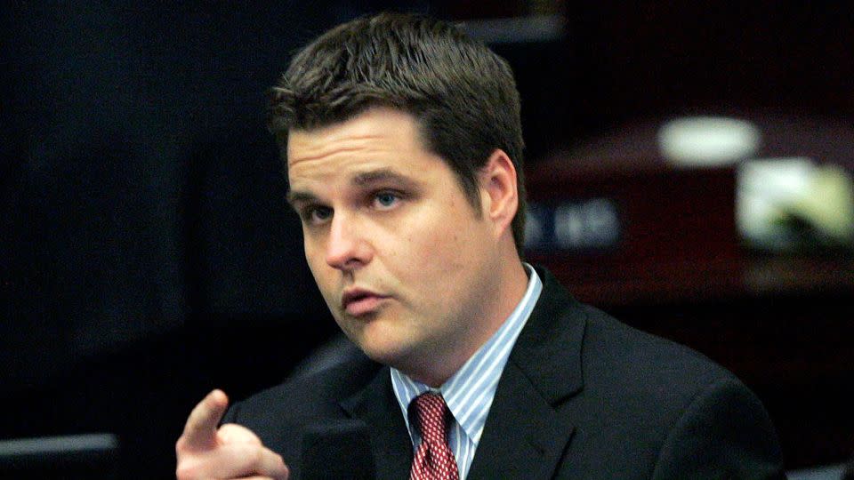 In this May 1, 2014 photo, Florida state Rep. Matt Gaetz answers questions about the medical marijuana bill during session in Tallahassee. - Steve Cannon/AP