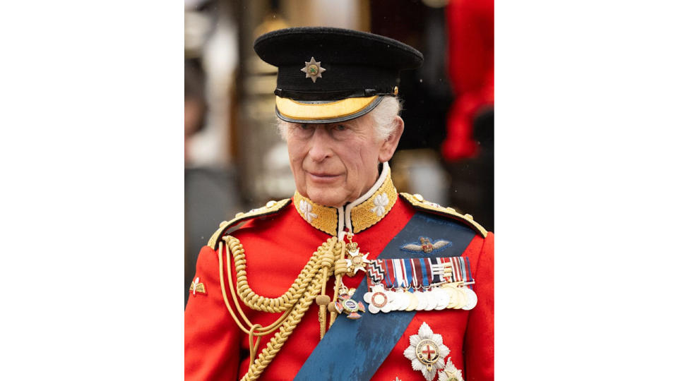 king charles smiling at trooping in military uniform