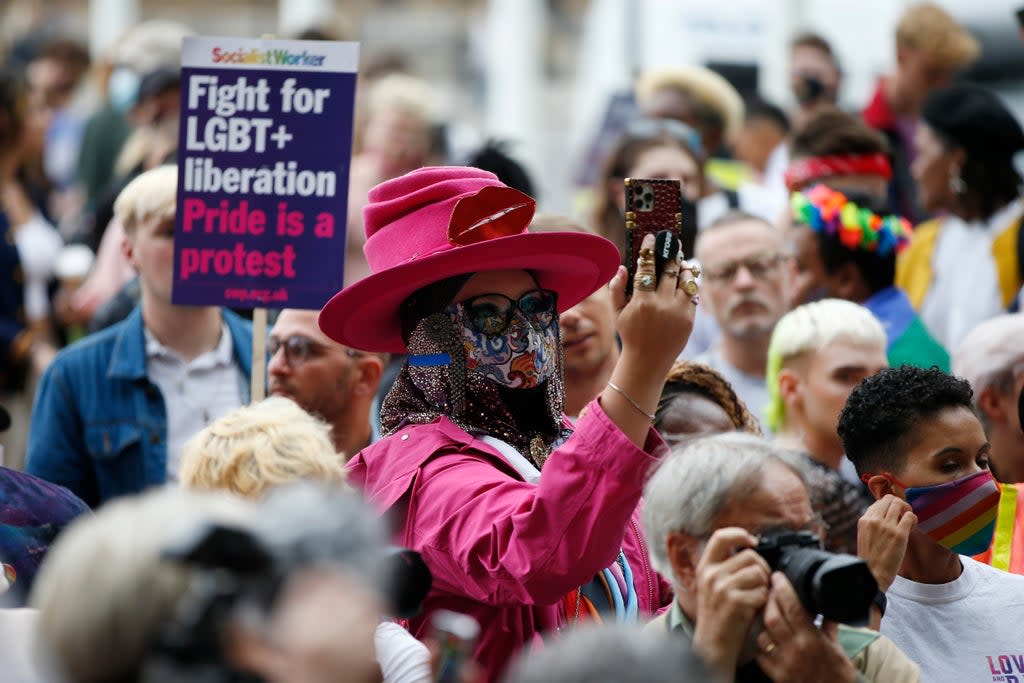 Demonstrators take part in a Reclaim Pride March in London in July 2021 (Getty Images)