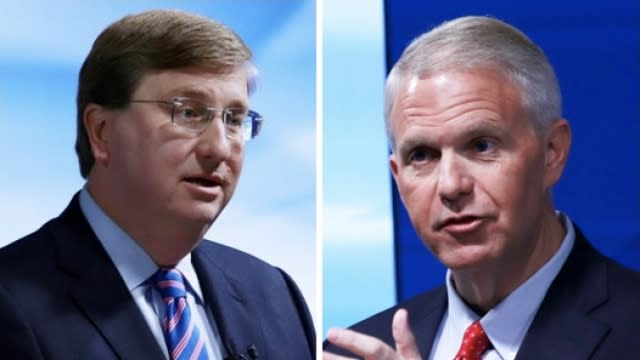 Republican Mississippi Gov. Tate Reeves, left, and Democratic Nominee Brandon Presley.