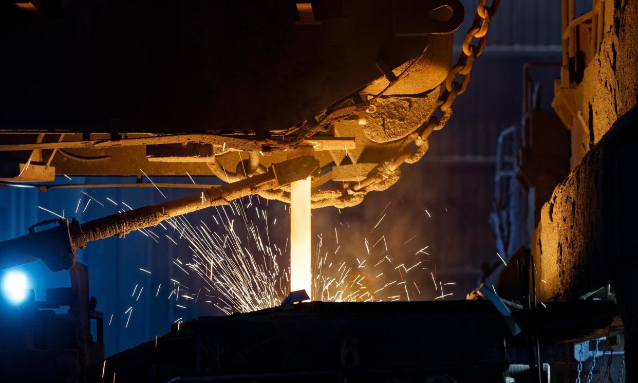 <span>The electric arc furnace at the Celsa steelworks in Cardiff, Wales. The UK manufacturing PMI rose in June to its highest level for two years.</span><span>Photograph: Dimitris Legakis/Athena Pictures</span>