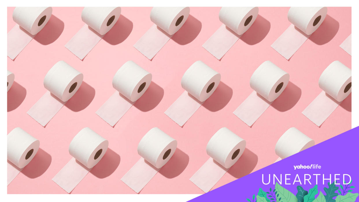 toilet paper on pink background (Getty Images; design by Quinn Lemmers for Yahoo Life)