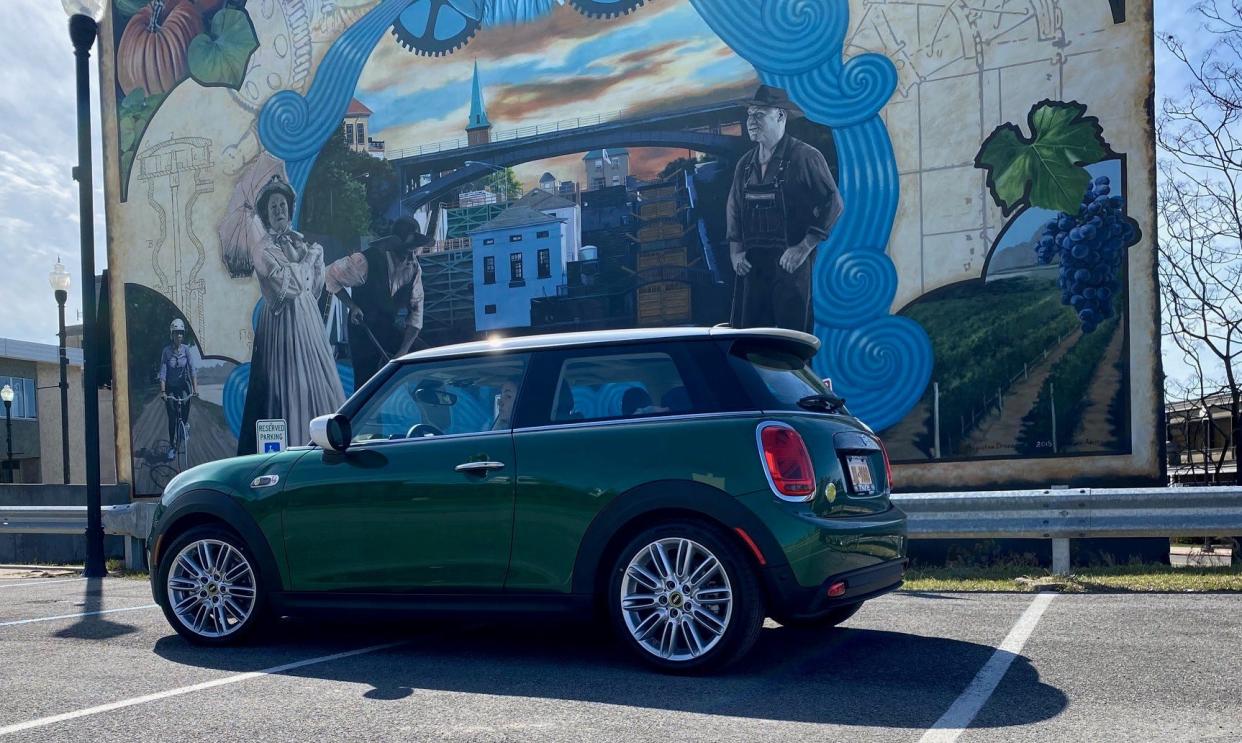 A photo of Gerry Goris' 2020 Mini Cooper SE all-electric car that he traded in for a 2023 all-electric model with some nudging from Mini USA which wants more used EVs in its fleet.
