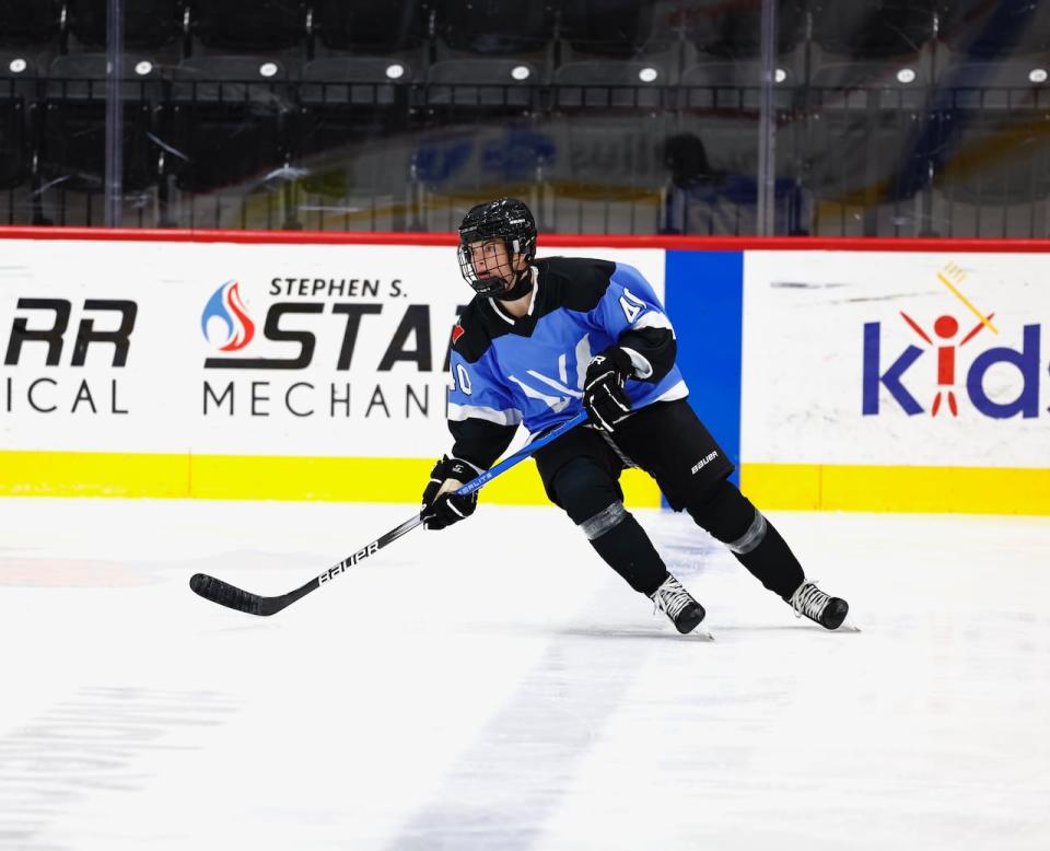 Blayre Turnbull, seen above, scored a hat trick in the first pre-season game in PWHL history on Monday, defeating Boston 5-3 in Utica, N.Y. (Heather Pollock/PWHL - image credit)