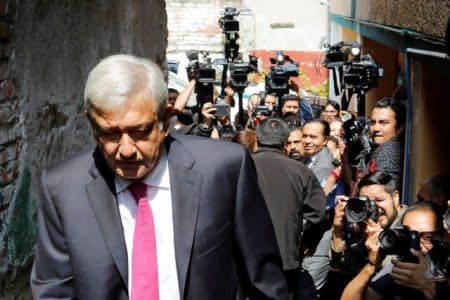 Mexico's President-elect Andres Manuel Lopez Obrador arrives for a meeting with new members of the Senate and lawmakers of his Party Morena in Mexico City, Mexico July 11, 2018. REUTERS/Carlos Jasso