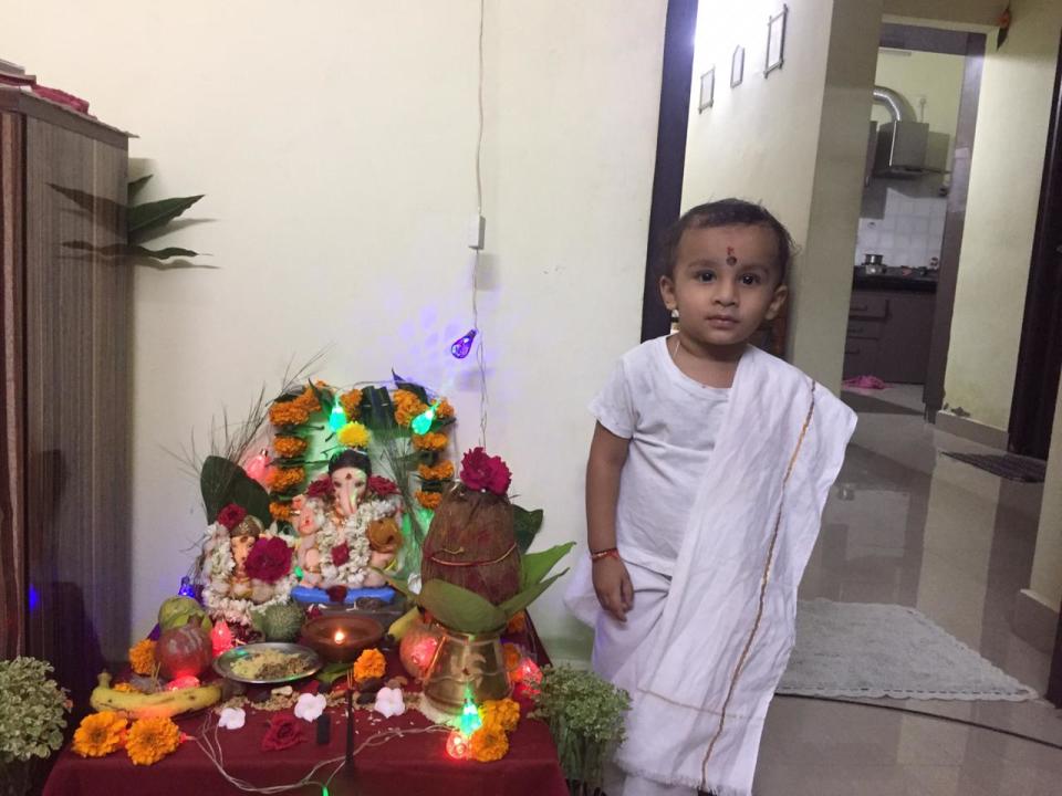 Meera Rathod: "This is the second year of Ganesh pooja with my 16-months-old Aadi. He is enjoying arrival of Ganesha and I love it."