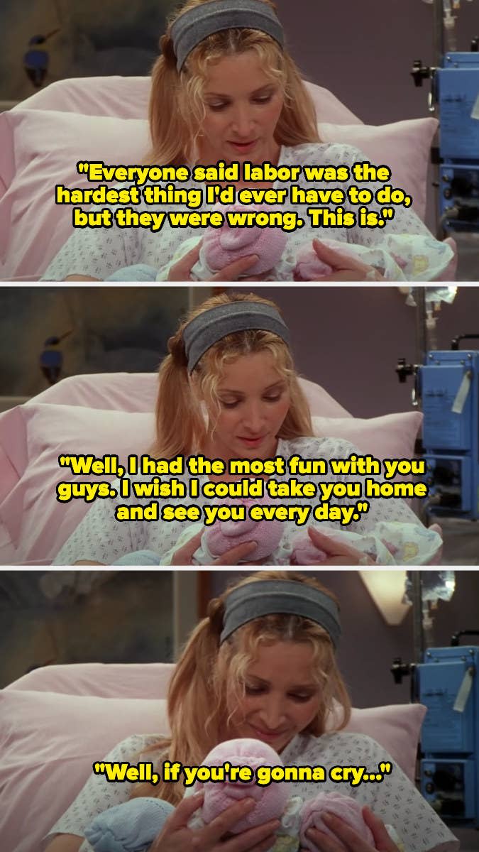 Phoebe telling the infant triplets this is the hardest thing she's ever had to do and saying she wishes she could take them home, then crying