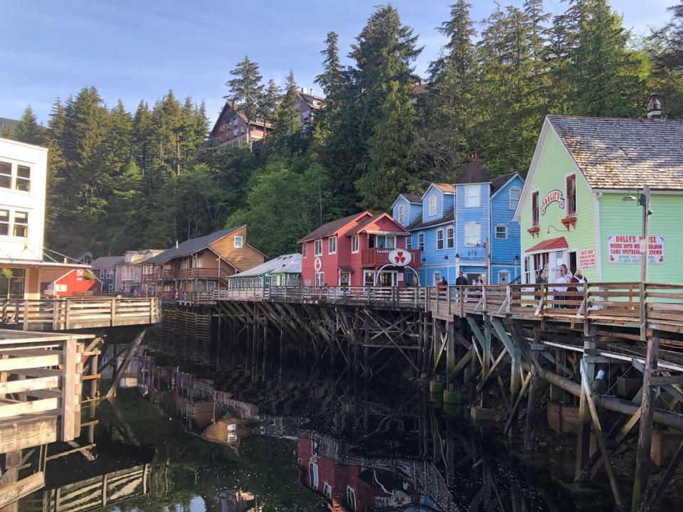 Colorful buildings lining Creek Street in Ketchikan, Alaska.