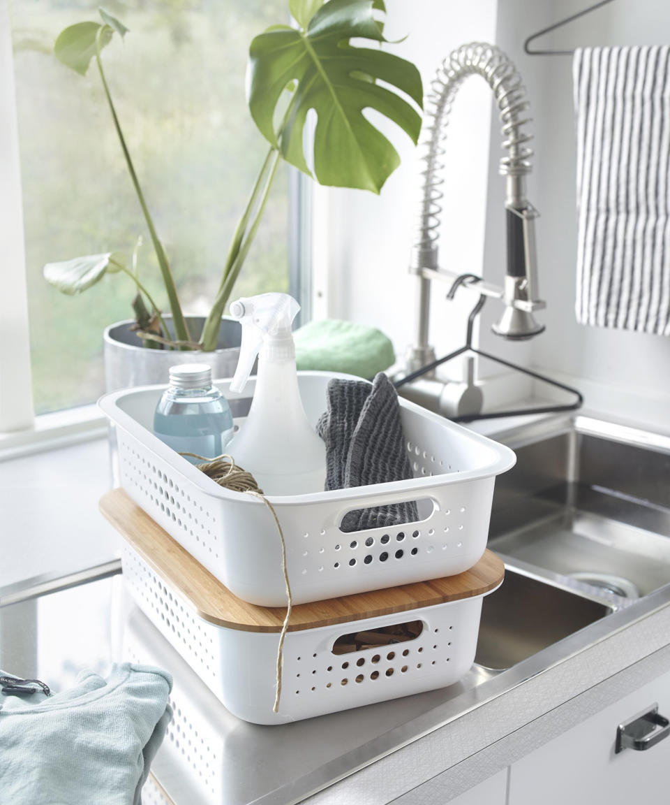 <p> &apos;Baskets are a good choice for under sink storage as they&#x2019;re easy to maneuver and importantly are the only &#x2018;breathable&#x2019; type of storage so good for dishcloths, tea towels and wipes,&apos; says Craig Sammells, manager at Orthex Group. </p> <p> &apos;Our SmartStore Baskets have the added aspect of being a sustainable choice too &#x2013; they are made from recycled plastic and have the option of a bamboo lid. The lids rest snugly on top of the basket making them stackable.&apos; </p> <p> &apos;We also have the Classic range of recyclable plastic boxes with durable clip lids. These are available in a variety of sizes and are good for more long-term under-sink storage such as for liquid soap or surface cleaner refills.&apos; </p>