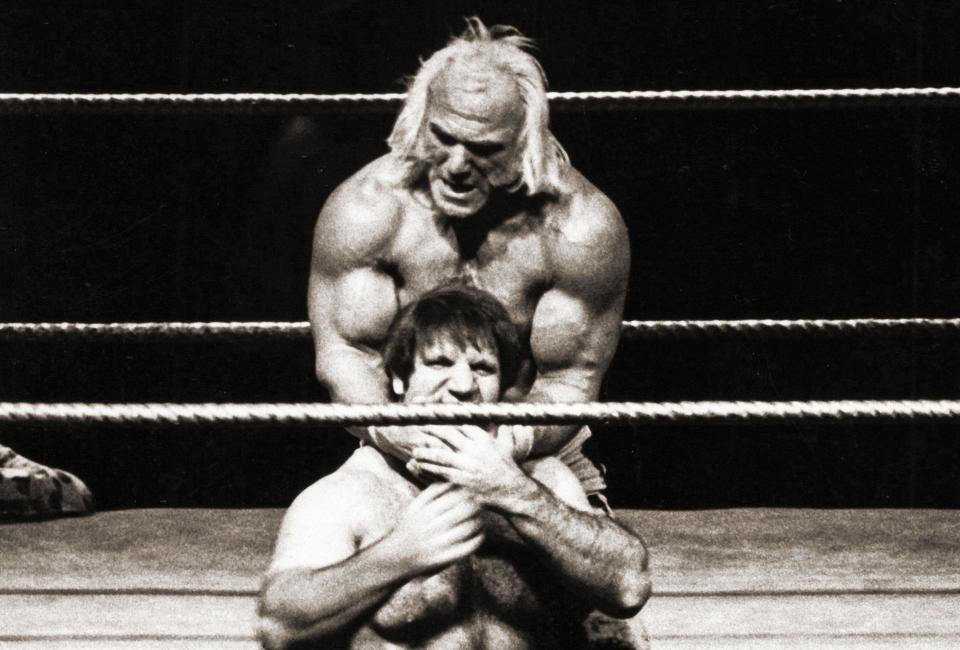 Bruno Sammartino & muscular Superstar Billy Graham during a match at the Nassau Coliseum on Long Island