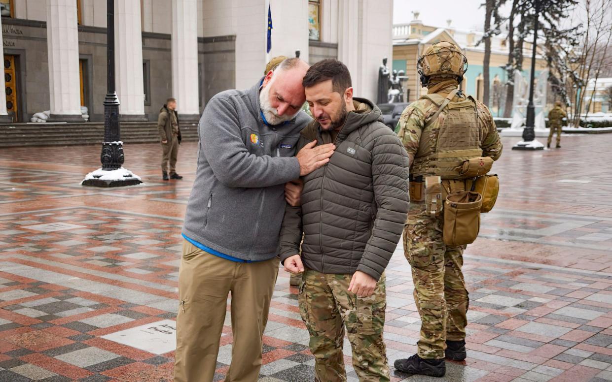 José Andrés with Volodymyr Zelensky, the president of Ukraine in Kyiv