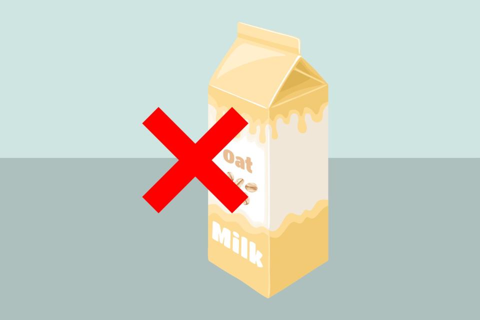 an illustration of Oat Milk carton with a red X over it