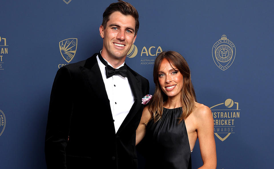 Pat Cummins, pictured here with wife Becky at the 2023 Australian Cricket Awards.