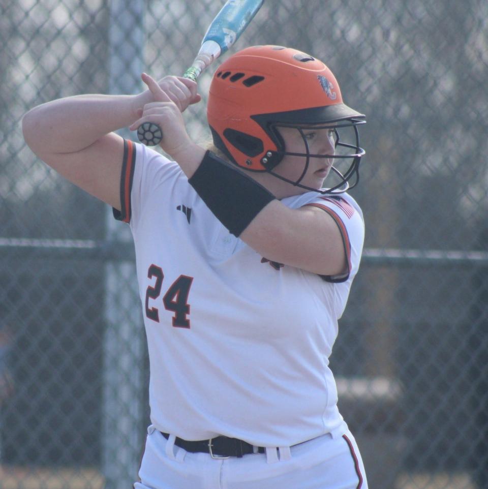 Senior Jordan Ashley (24) hammered a grand slam for the Cheboygan softball team, which beat Alpena 12-3 in game one of a doubleheader on Tuesday.