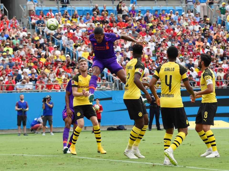 Van Dijk was on target in Liverpool's 3-1 defeat to Dortmund (Liverpool FC via Getty Images)