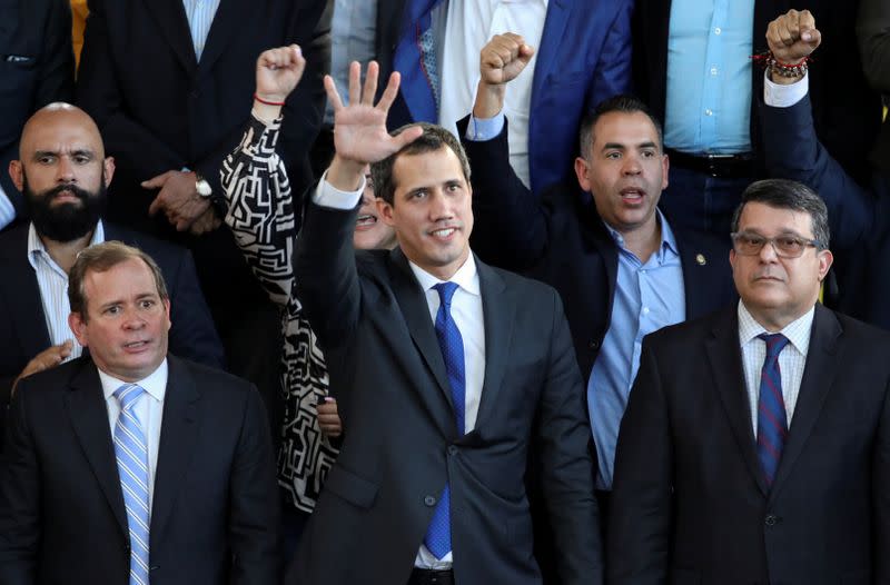 Venezuela's National Assembly President and opposition leader Juan Guaido holds a news conference in Caracas