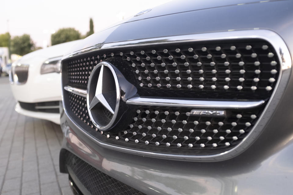 Mercedes Benz vehicles and logos are seen at a dealership in San Jose, California on August 26, 2019. During the G7 Summit in Biarritz, France, German Chancellor Angela Merkel hoped the European Union would reach a trade deal with the United States as soon as possible, while Donald Trump said he hoped he would not have to consider imposing tariffs on German car exports. (Photo by Yichuan Cao/Sipa USA)