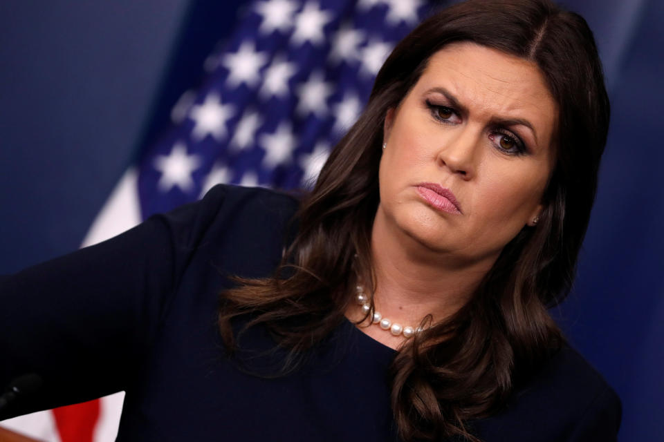 White House press secretary Sarah Sanders listens to a reporter during a press briefing on Wednesday. (Photo: Jonathan Ernst/Reuters)