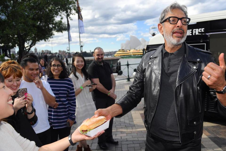 Roll up: Jeff Goldblum serves up savoury snacks (Paul Miller via Reuters/AAP)