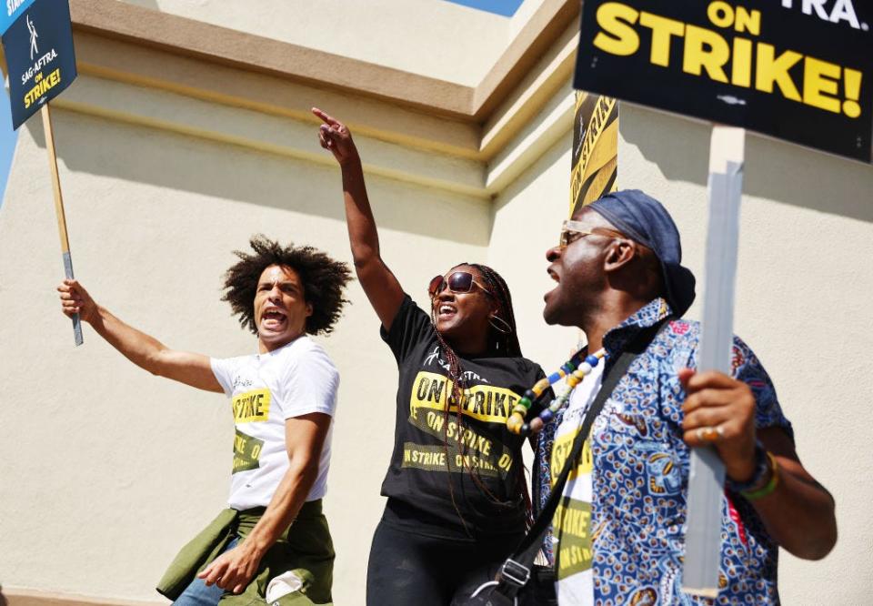 Striking SAG-AFTRA members picket