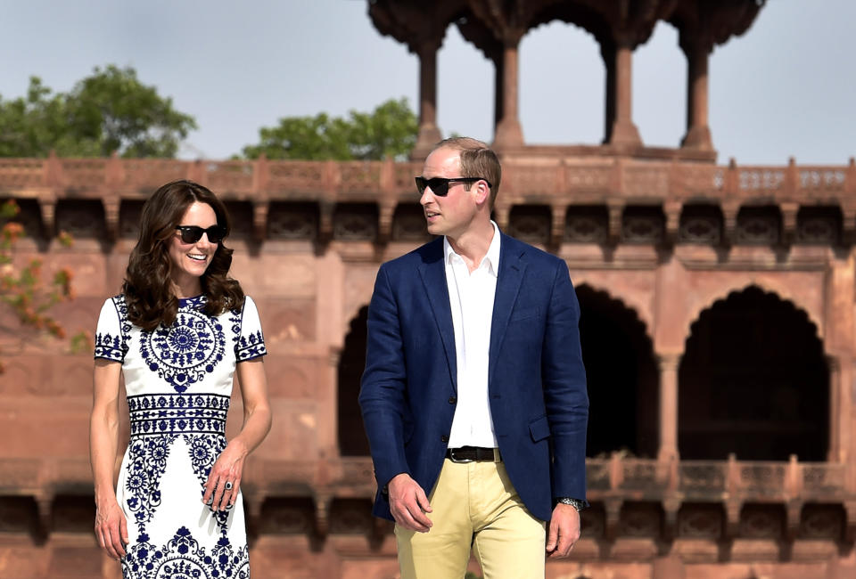 Clearly happy, but keeping some distance during their April 2017 visit to the Taj Mahal. (Photo: Hindustan Times via Getty Images)