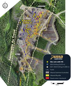 Map of the Lynx Gold Zone with 2023 Phase 1 drilling of VG