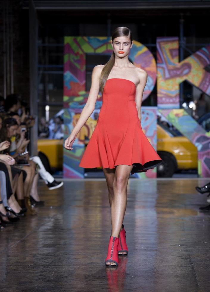 The DKNY Spring 2014 collection is modeled during Fashion Week in New York, Sunday, Sept. 8, 2013. (AP Photo/Craig Ruttle)