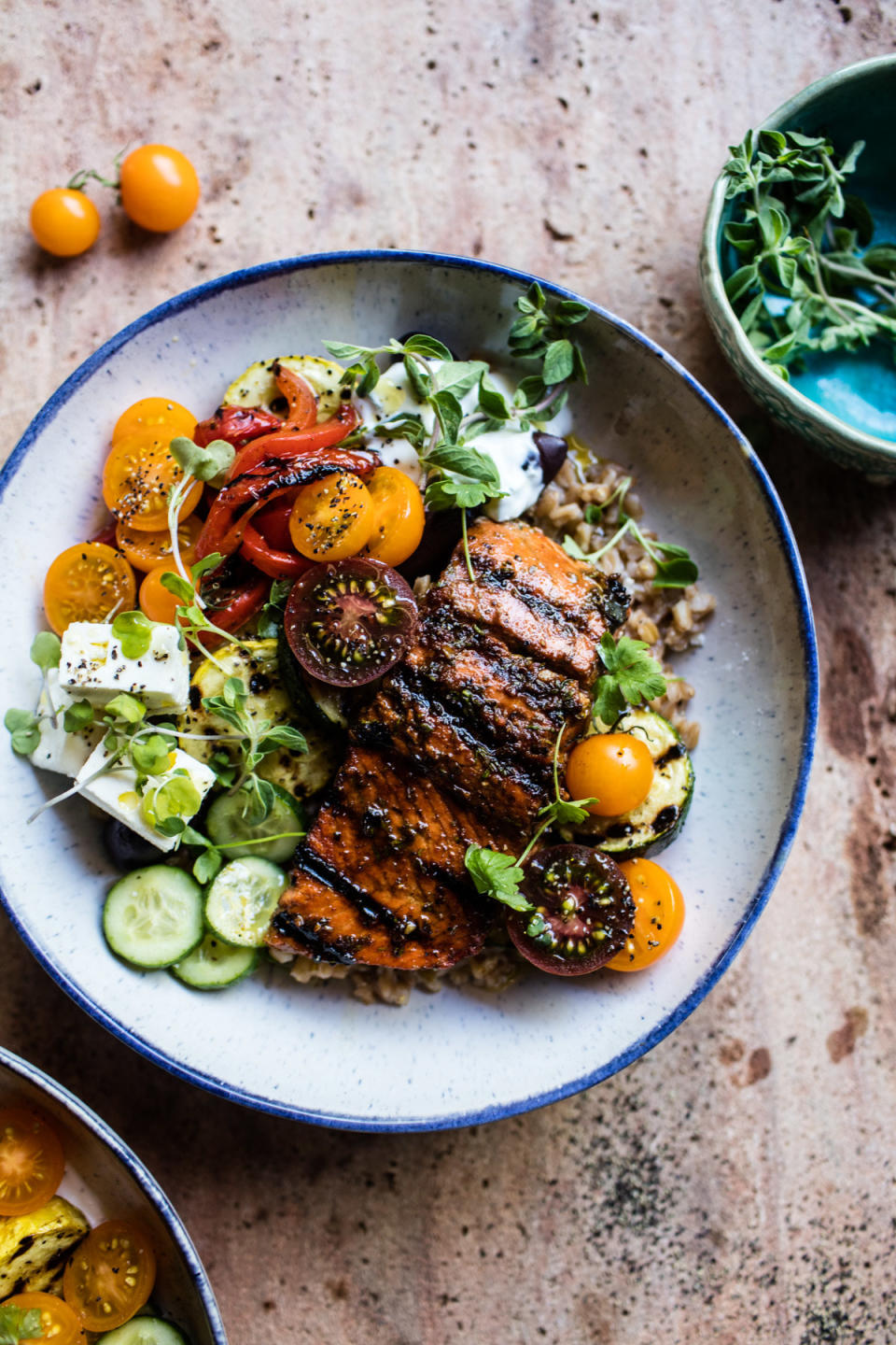 plate of salmon and veggies