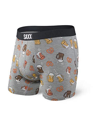 Saxx Underwear Men's Boxer Briefs – Vibe Men’s Underwear – Boxer Briefs with Built-in Ballpark Pouch Support – Underwear for Men,Grey Beer Cheers,X-Large