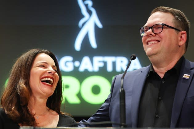SAG-AFTRA Holds Press Conference To Discuss Strike-Ending Agreement With Studios - Credit: Mario Tama/Getty Images