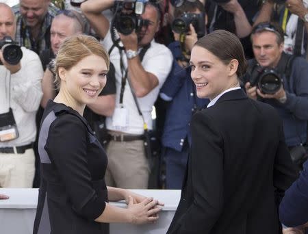 Cast members Lea Seydoux (L) and Ariane Labed pose during a photocall for the film "The Lobster" in competition at the 68th Cannes Film Festival in Cannes, southern France, May 15, 2015. REUTERS/Yves Herman