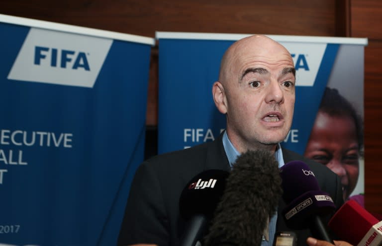 FIFA President Gianni Infantino, pictured in February 2017, says that the minor hiccups they're experiencing in making video assistant referees a reality has more to do with the training of the referees